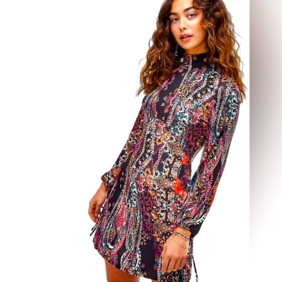 Free People “All Dolled Up” Paisley Mini Dress Open Back XS - Picture 2 of 9